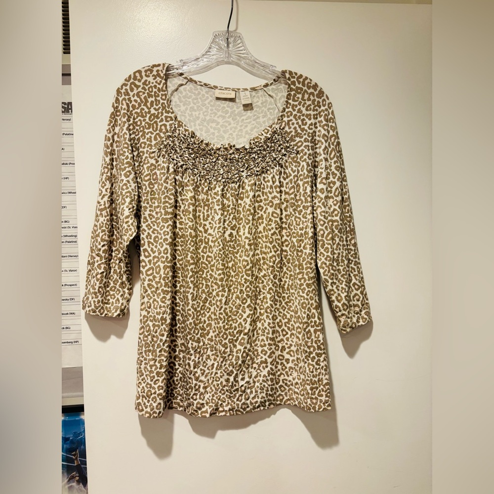 CHICO’S Tan Leopard Print Blouse US Size Medium
